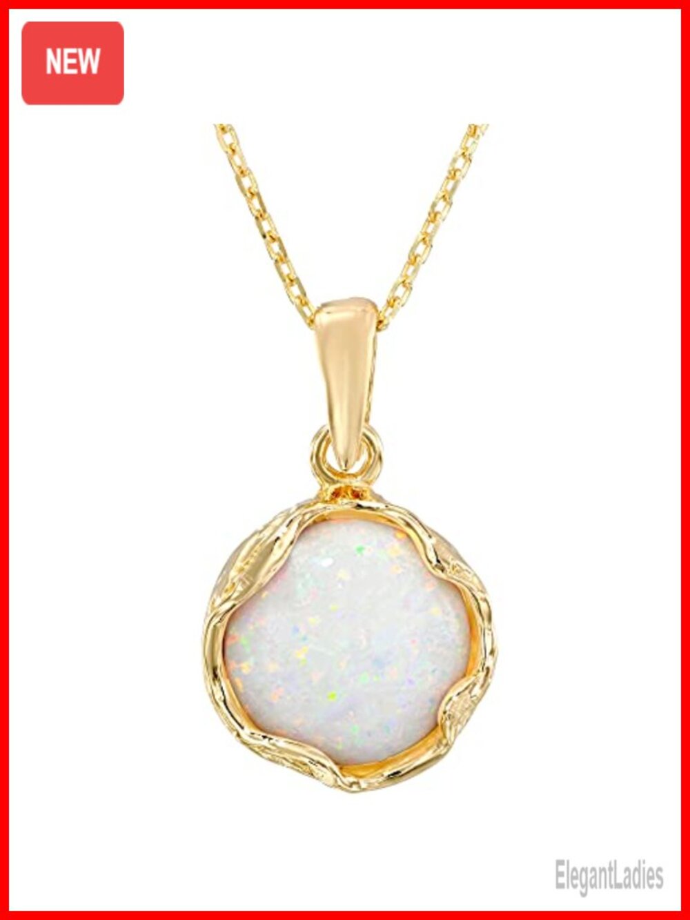 White Opal Pendant Necklace Gold Plated Over 925 Sterling Silver Round 12mm